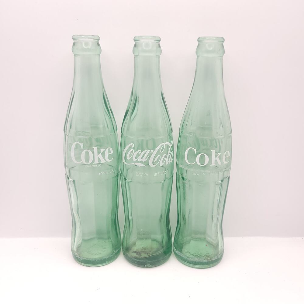 Vintage Set of 3 Coca Cola Glass Bottles 1970s
